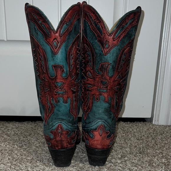 Corral Distressed Turquoise and Red Eagle Boots - Picture 3 of 12